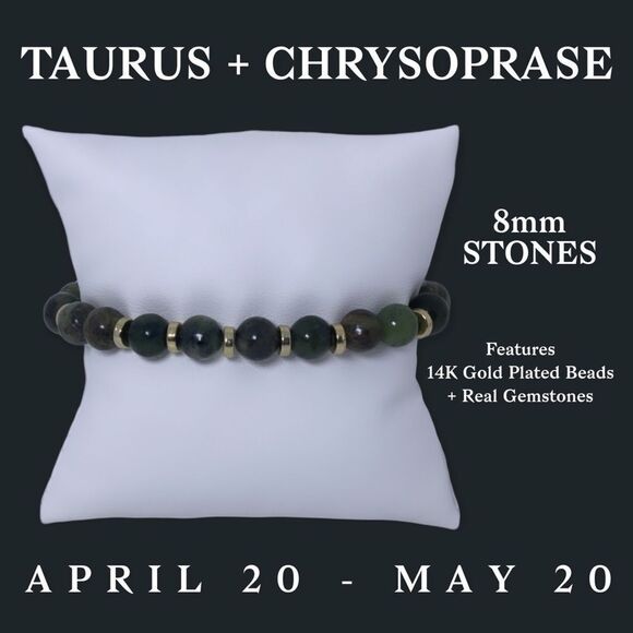 NWT Wool + Pepper Co. Taurus + Chrysoprase Bracelet - Zodiac x Gemstone - Picture 3 of 13